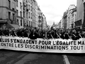 French Protesters with banner for same-sex marriage